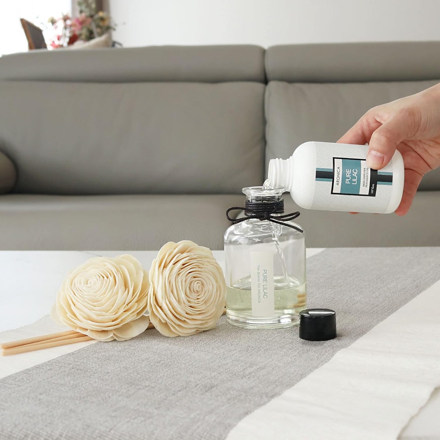 Twin Sola Diffuser - Midnight Jasmine Fragrance, 160Ml / 5.41 Floz, Bedroom Nightstand Table Top Deor, Jasmine Essential Oil Defusser with Flower, Bathroom Counter Decor, Apartment Entryway