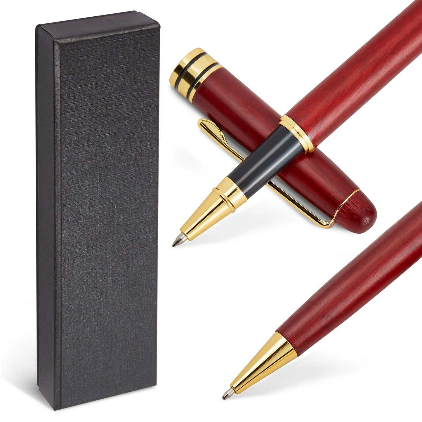 2 Pack Luxury Rosewood Pen Sets for Men Gift - Fancy Nice Ballpoint Pens with Black Ink Refills for Signature Executives Business Office