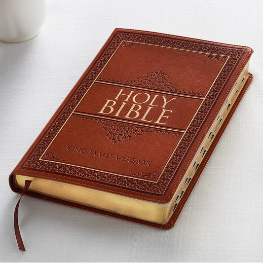 The Holy Bible King James Version LARGE PRINT Thumb Indexed Edition / TAN