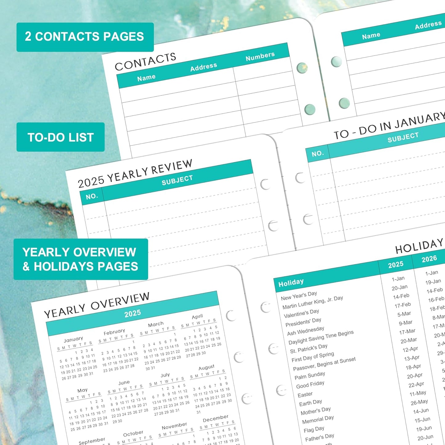 2025-2026 Planner Refills - A6 Weekly and Monthly Inserts, July 2025 - June 2026