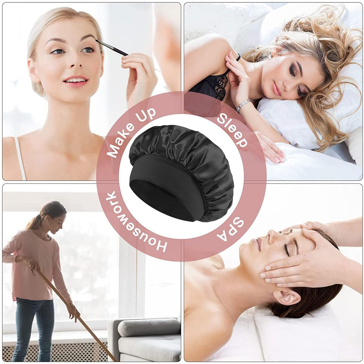 White Silk Bonnet for Sleeping Women Silk Hair Bonnet for Sleeping Curly Hair Braids Large Satin Sleep Cap Wide Band Night Caps