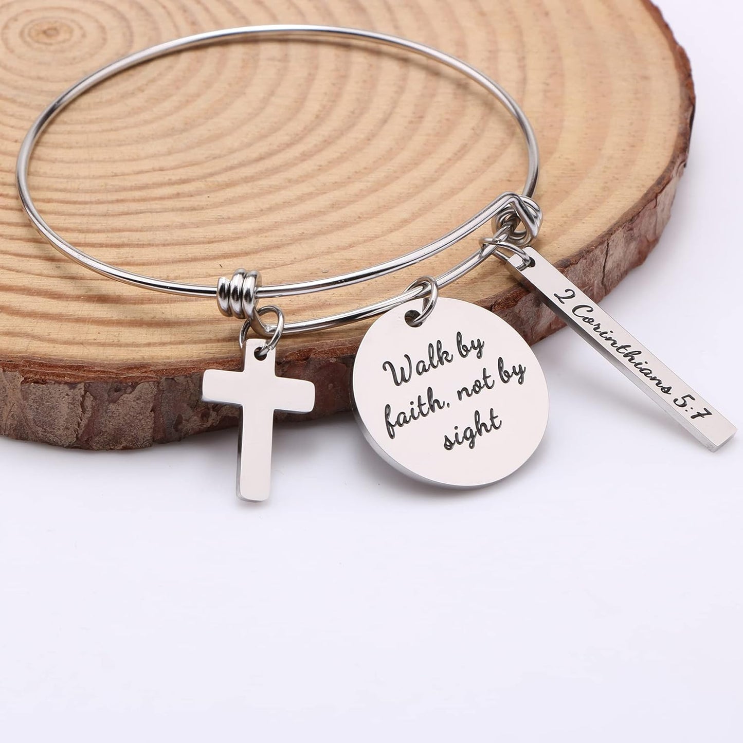 Walk by Faith Not by Sight 2 Corinthians 5:7 Cross Bracelet for Women Birthday Christmas Bible Verse Jewelry Gift