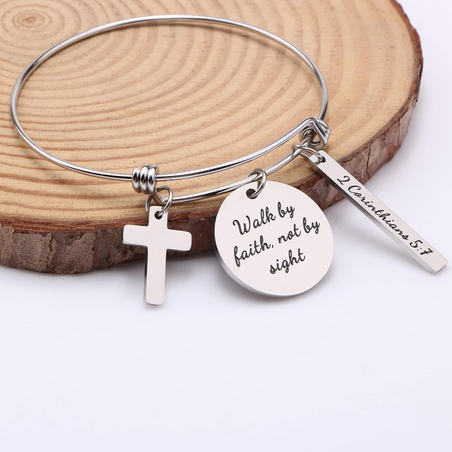 Walk by Faith Not by Sight 2 Corinthians 5:7 Cross Bracelet for Women Birthday Christmas Bible Verse Jewelry Gift
