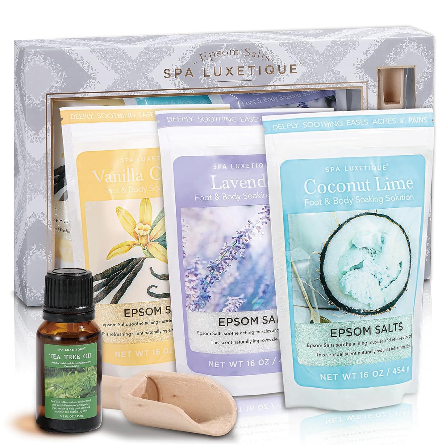 Bath Salts for Women,  Epsom Salts for Soaking, 3Pc Bath Salt Gifts Set, Lavender, Vanilla and Coconut Scent with Tea Tree Oil Gifts for Her Birthday Gifts