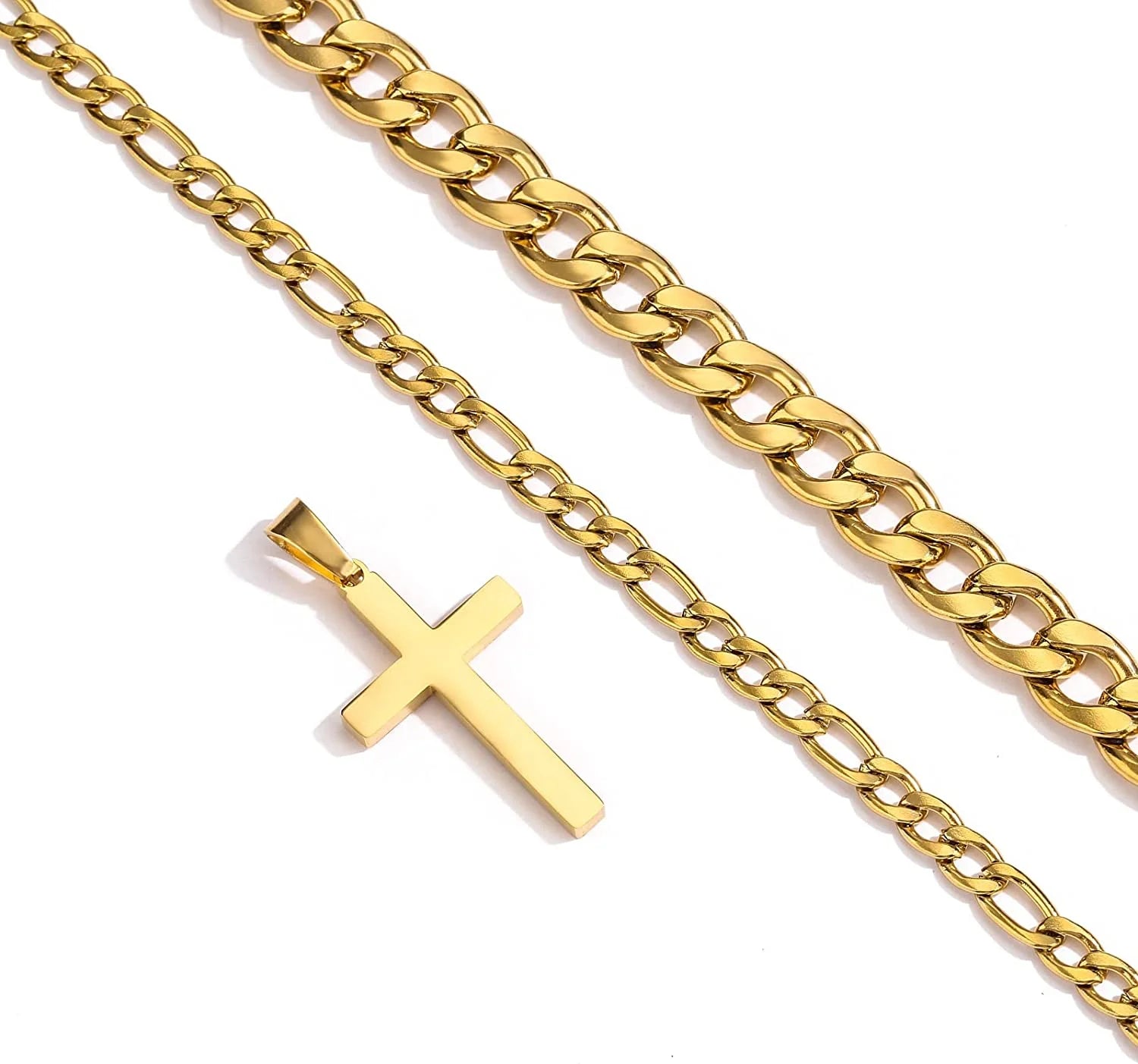 Layered Gold Cross Necklaces for Men Stainless Steel Cuban Curb Link Figaro Pendant Chain Necklaces Set Graduation Father'S Day Jewelry Gifts Ideas Dad Husband Son Teen Teenage Age