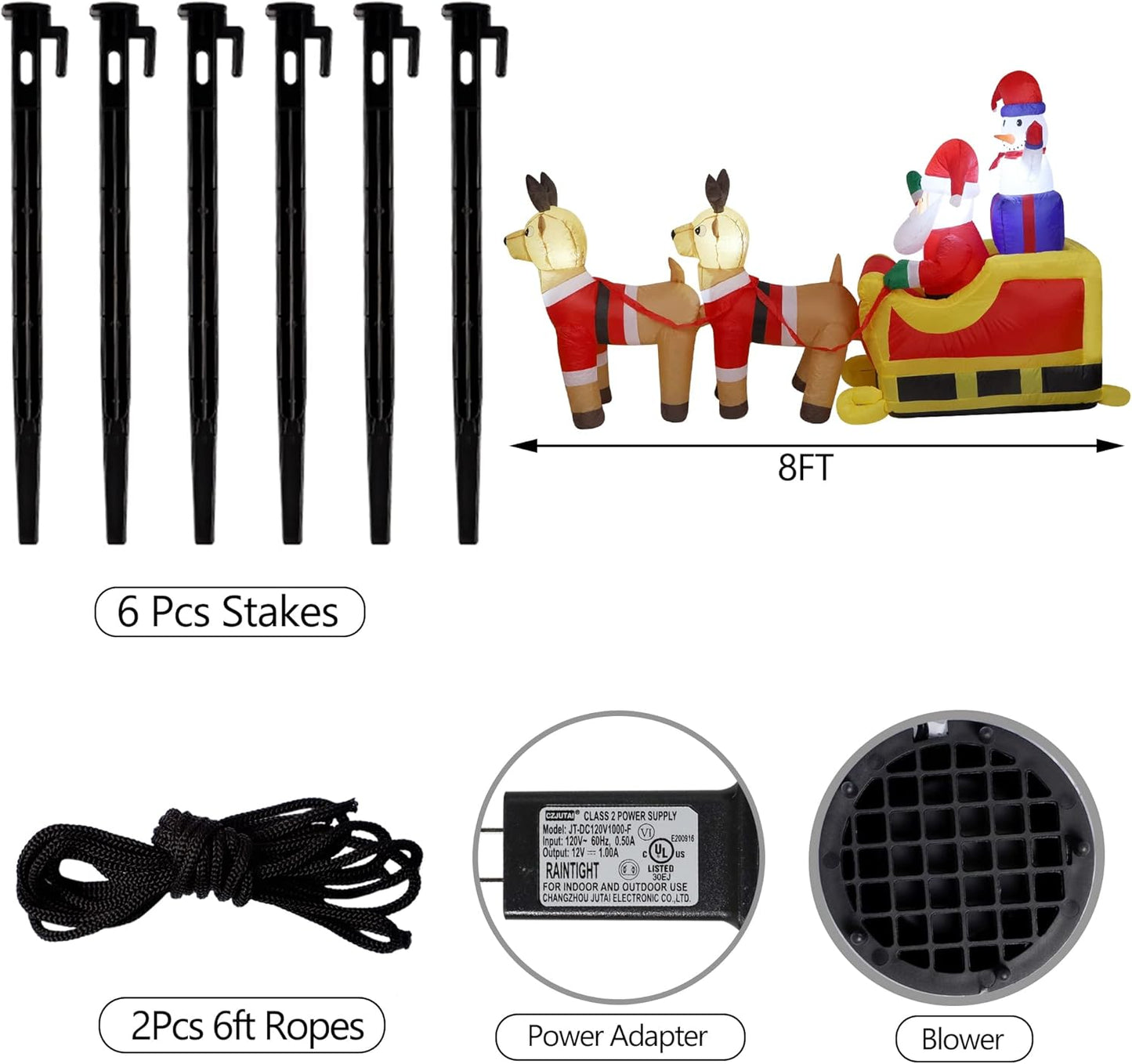 8Ft Inflatable Santa Claus & Snowman Sleigh with Reindeers for Holiday Decor