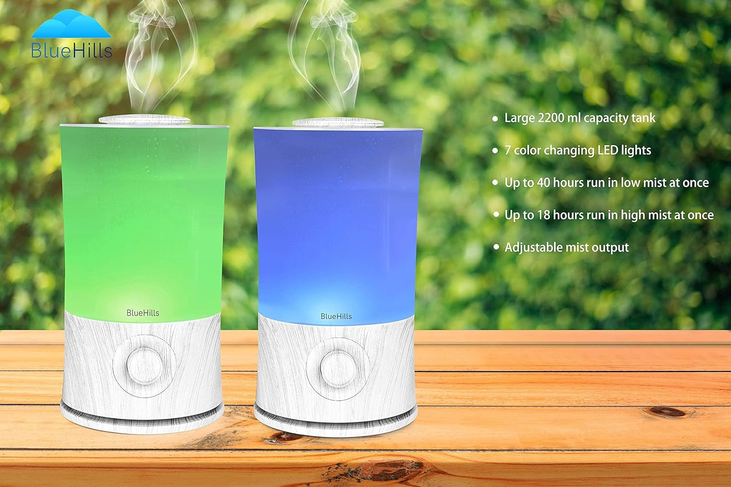 Premium 2000 ML XL Large Essential Oil Diffuser Aromatherapy Humidifier for Large Room Home 40 Hour Run Huge Coverage Area Lights 2 Liter Extra Large Capacity Diffuser White Wood Grain E004