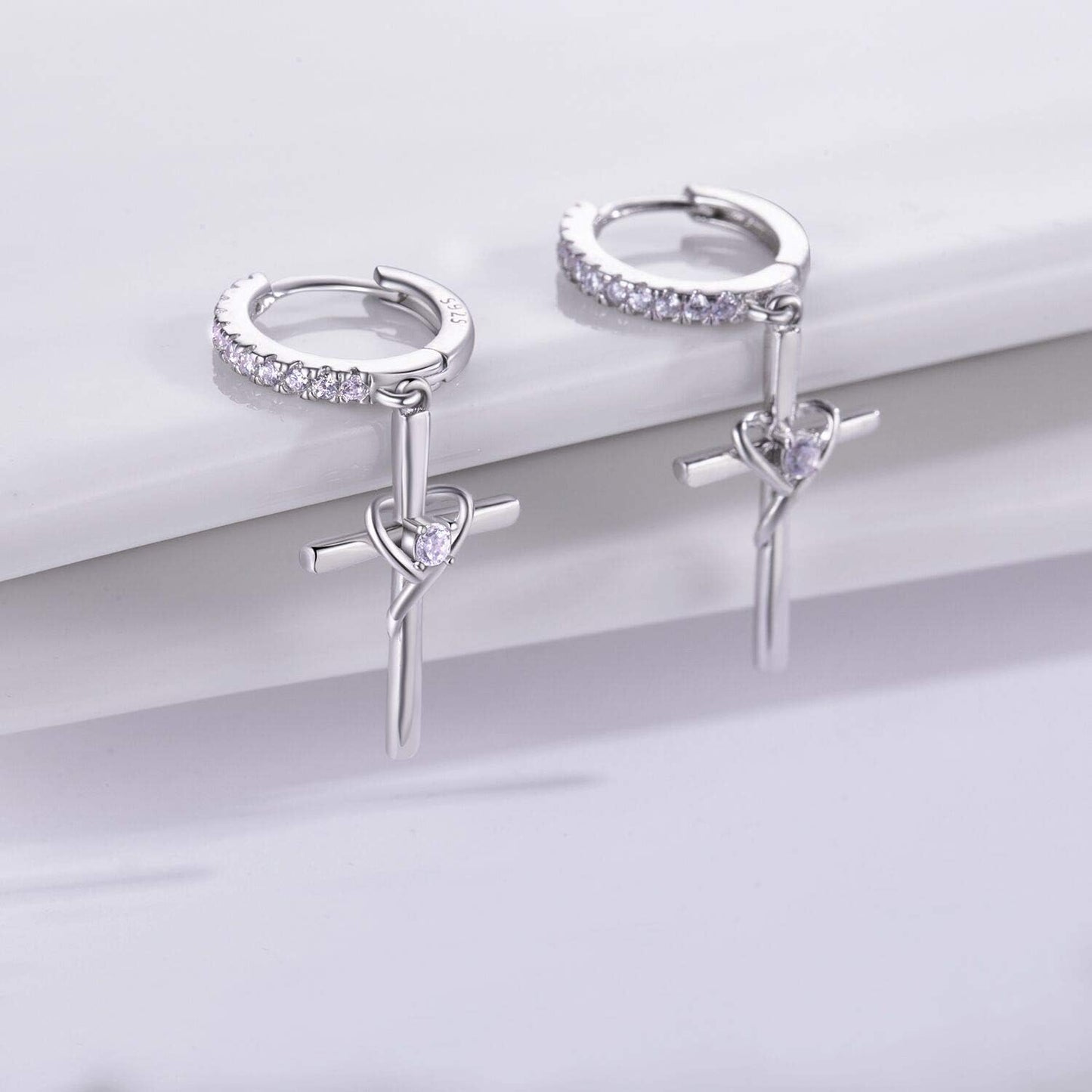 925 Sterling Silver Earrings for Women 14K Gold Plated Earrings Birthstone Heart Earring Dangle Cross Earring for Easter or Birthday