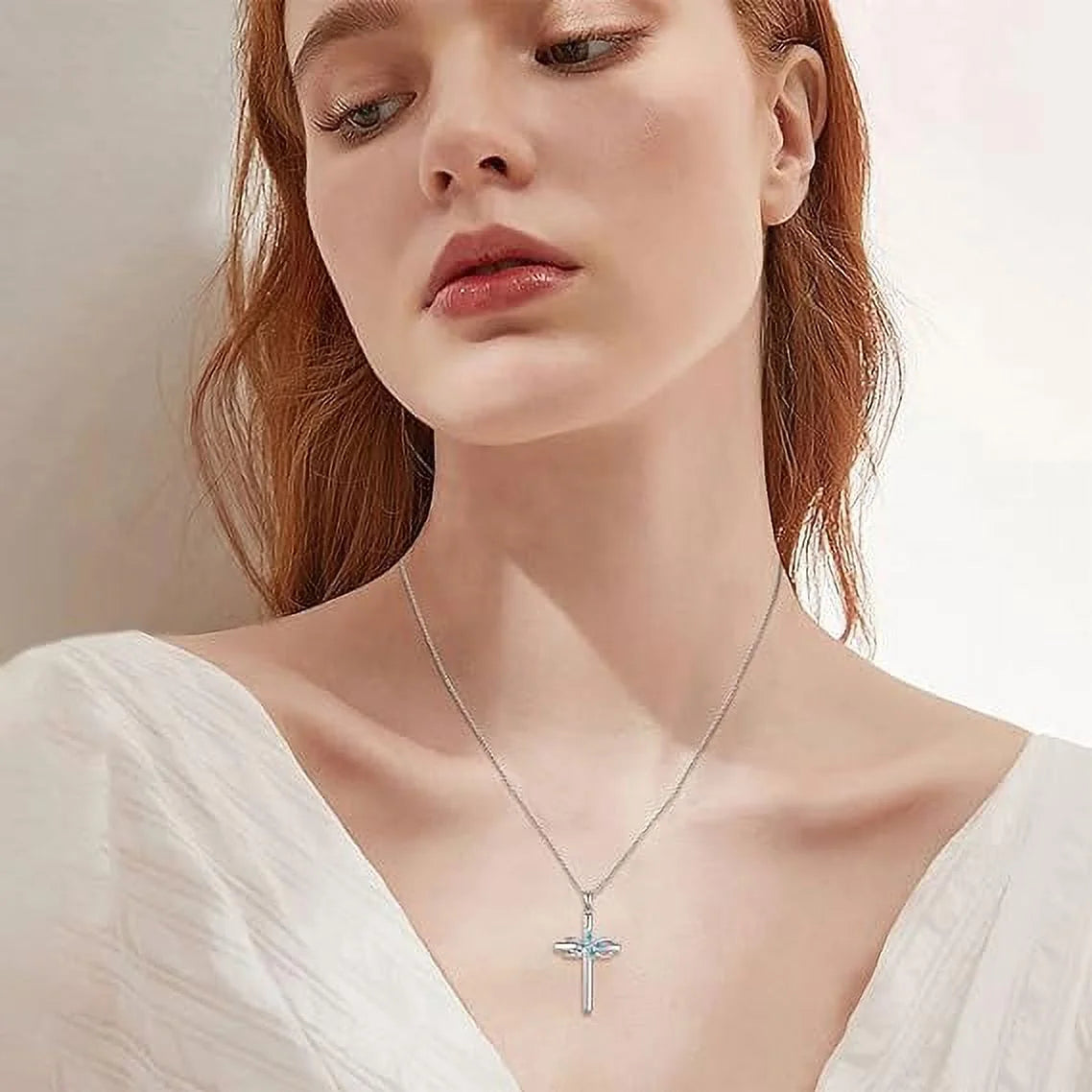 Cross Necklace for Women 925 Sterling Silver Infinity Butterfly Aquamarine Necklace March Birthstone Jewelry Gifts for Women Her Mom Wife Girlfriend Daughter