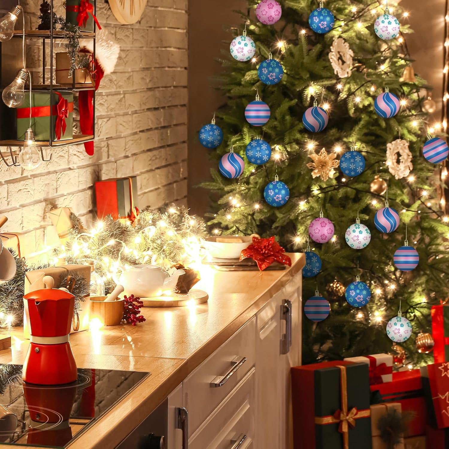 24 Pcs 2.36" Cartoon Christmas Ball Ornaments for Holiday Decor (Stitch)