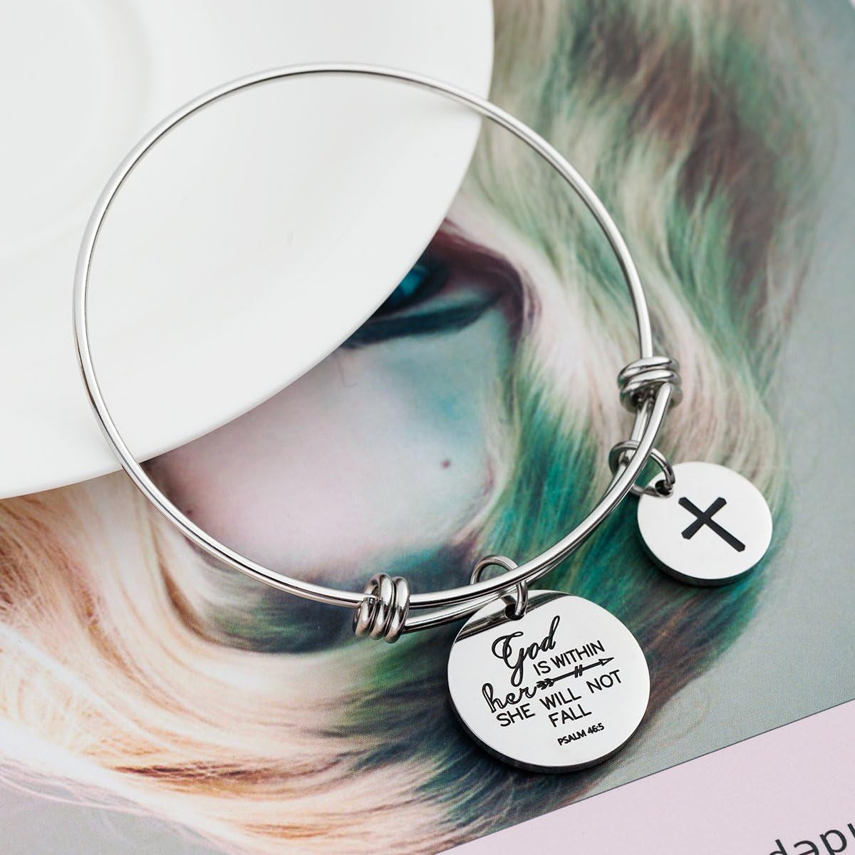 Bible Verse Bangle Bracelet Cross Charm Confirmation Bracelet Scripture Jewelry