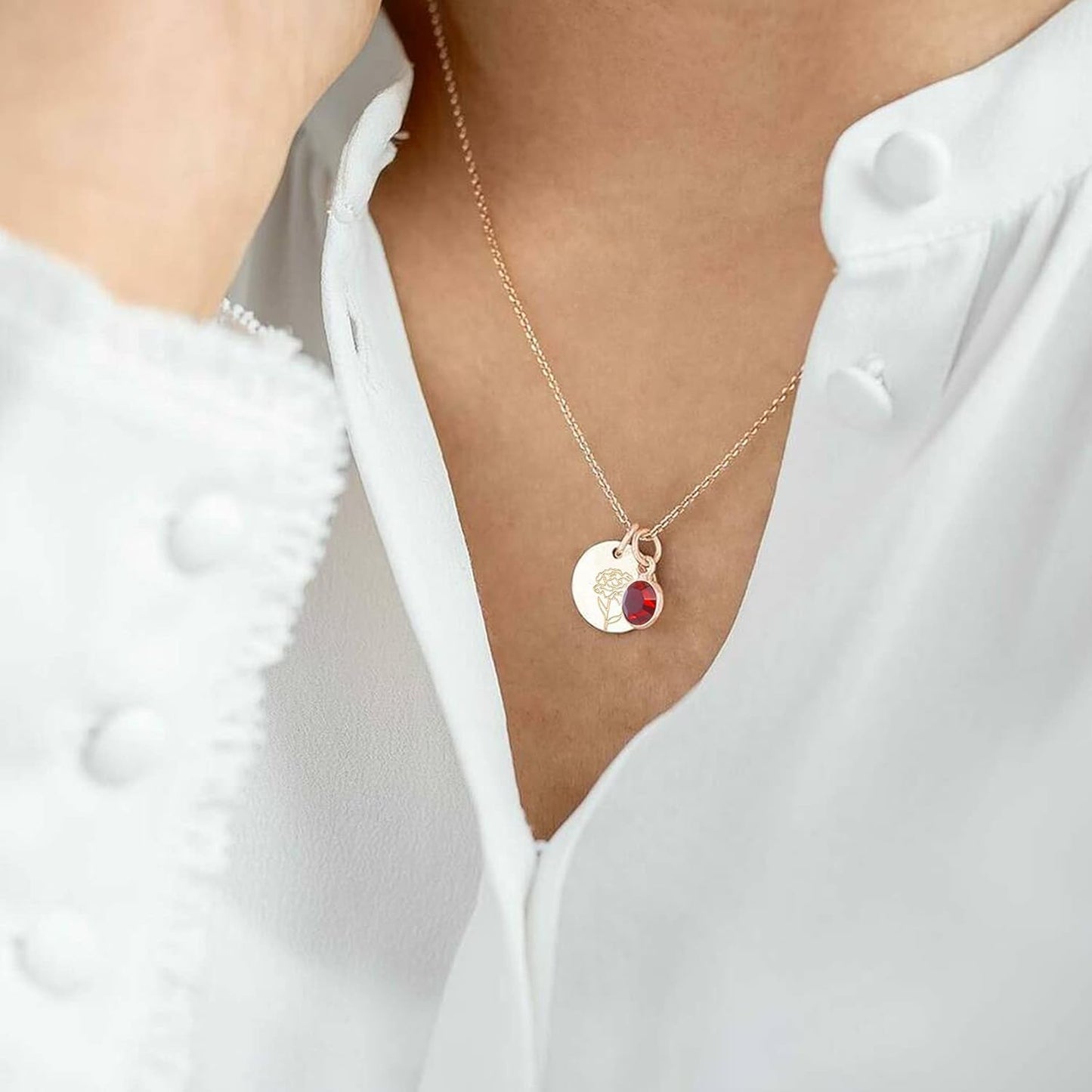 Birthday Gifts for Her Birth Flower Necklaces, 18K Gold Plated Dainty Birth Month Floral Birthstone Disc Coin Pendant Necklaces | Women Wildflower Jewelry Gifts for Valentines Anniversary