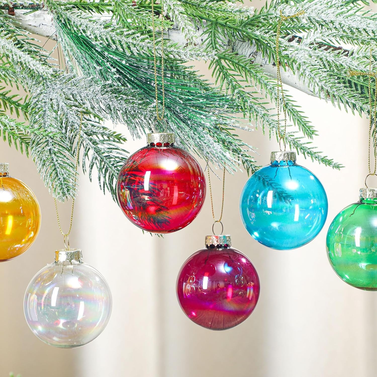 12 Pcs Iridescent Glass Christmas Ornaments 2.36 Inch for Holiday Decor