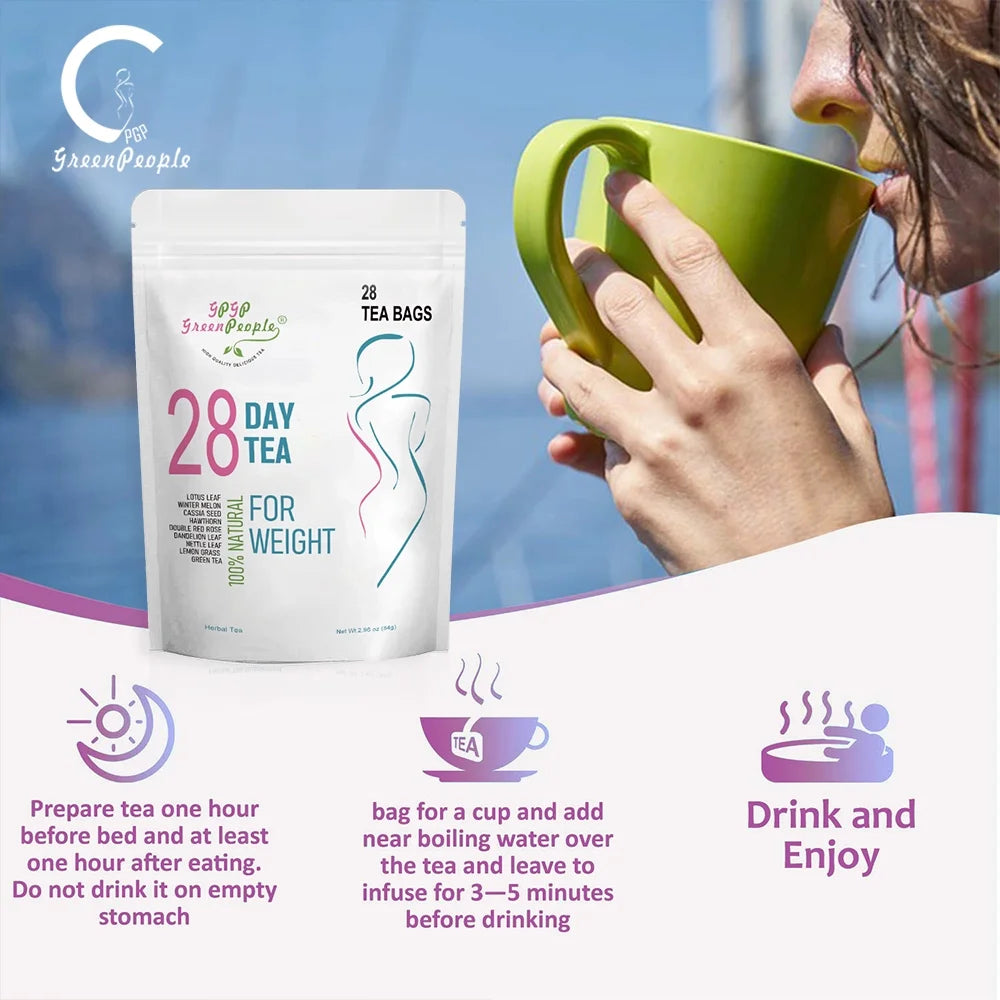 28 Day Skinny Tea Bag - Made with Green Tea - Herbal Tea Supplement - Non GMO, Vegan, All Natural Teas - Reduce Bloating
