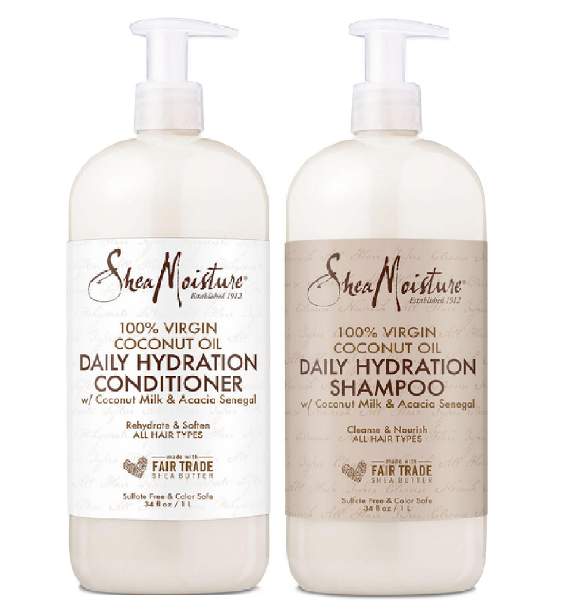 Shea Moisture 100% Virgin Coconut Oil Daily Hydration Shampoo & Conditioner 34Oz