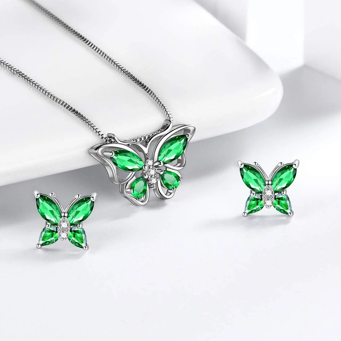 Green Butterfly Jewelry Emerald May Birthstone Jewelry Set Fine Necklace/Earrings 925 Sterling Silver Women Birthday Mother'S Day Gifts