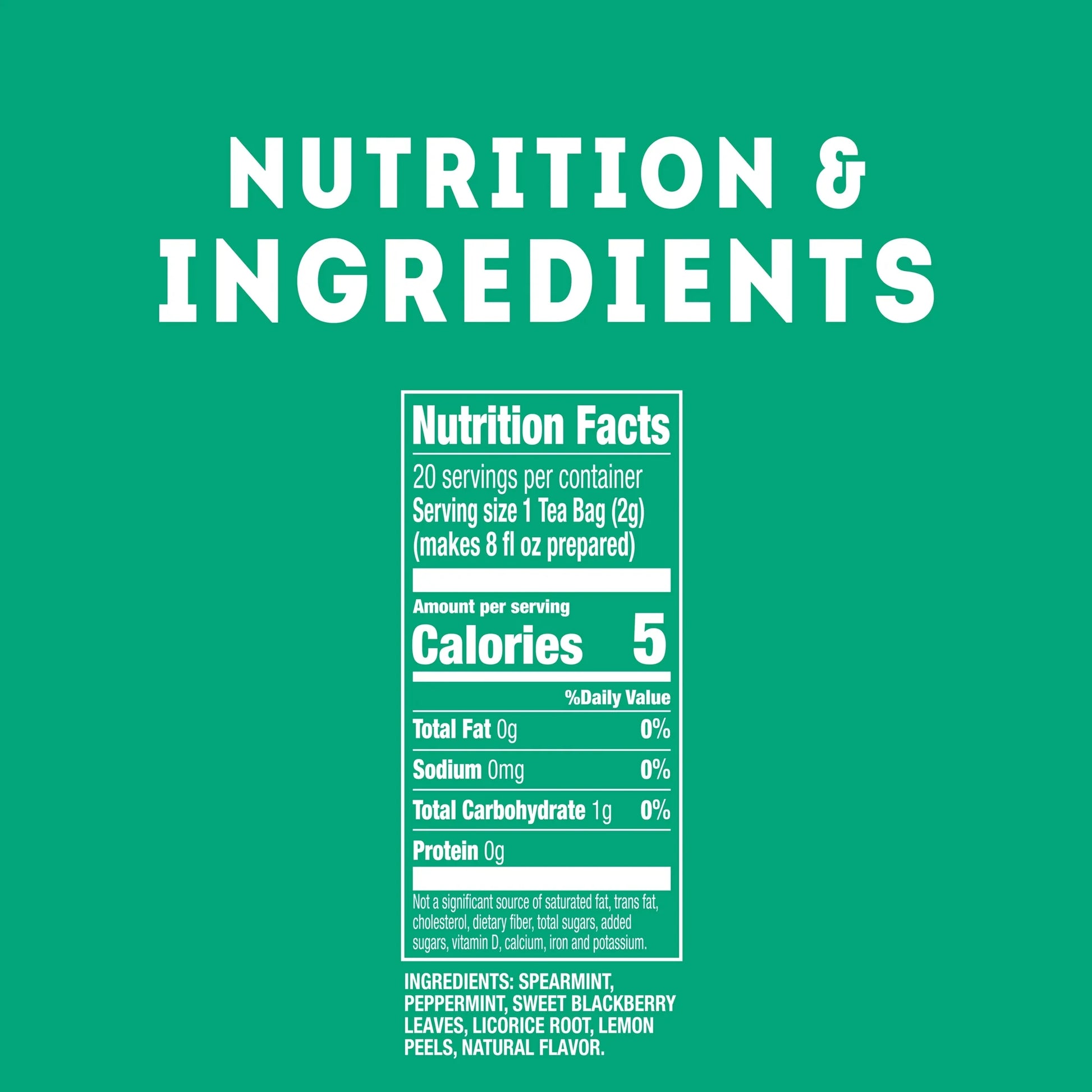 Smooth Mint Tea Bags, Fruit & Herbal Tea, Caffeine Free, 20 Count, Pack of 4