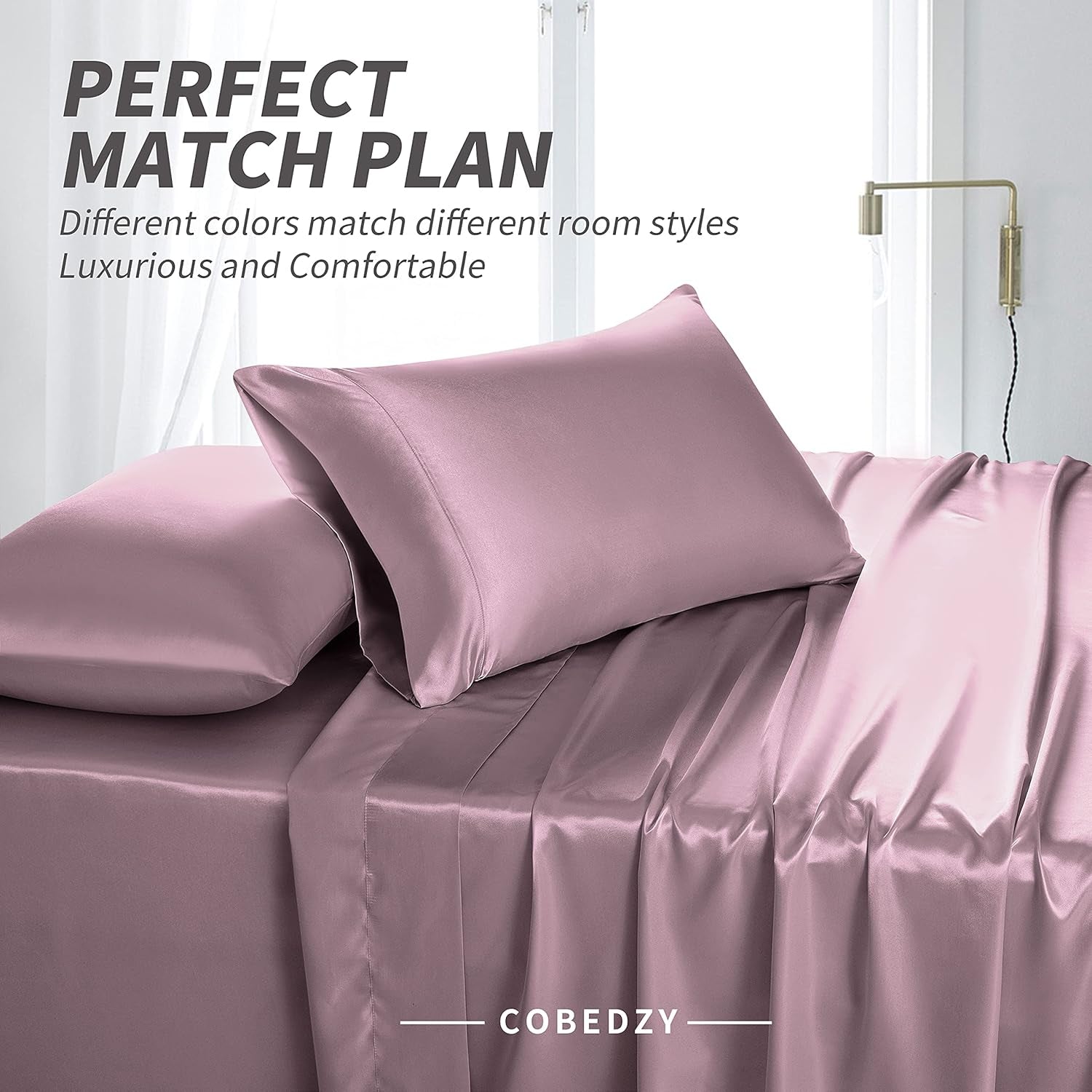 Satin Sheets Queen Size, 4 Pcs Silky Soft Satin Bed Sheets Queen Set with Deep Pockets, Extra Smooth & Luxurious Microfiber Sheet for Hair and Skin(Purple)