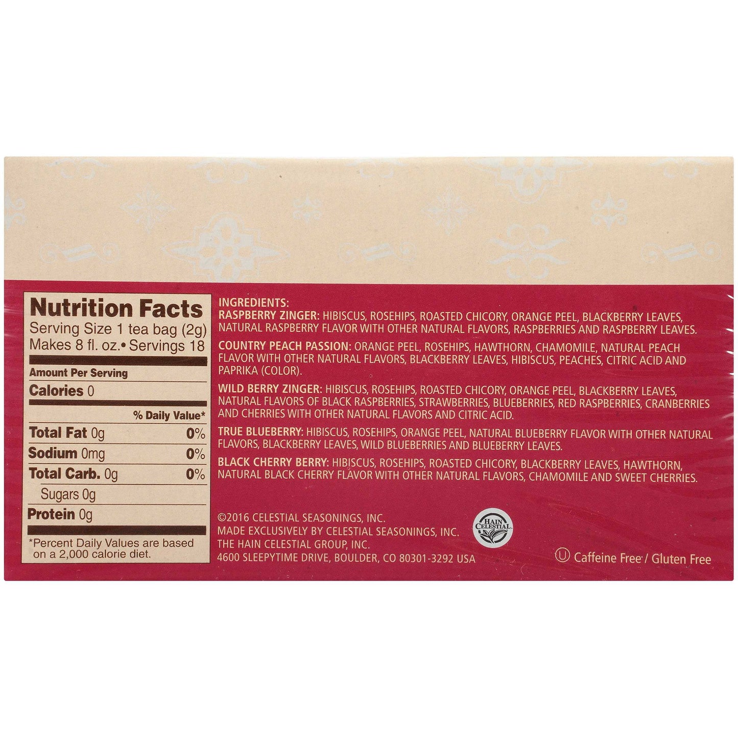 Fruit Tea Sampler, Caffeine-Free Herbal Tea Bags (18 Count)