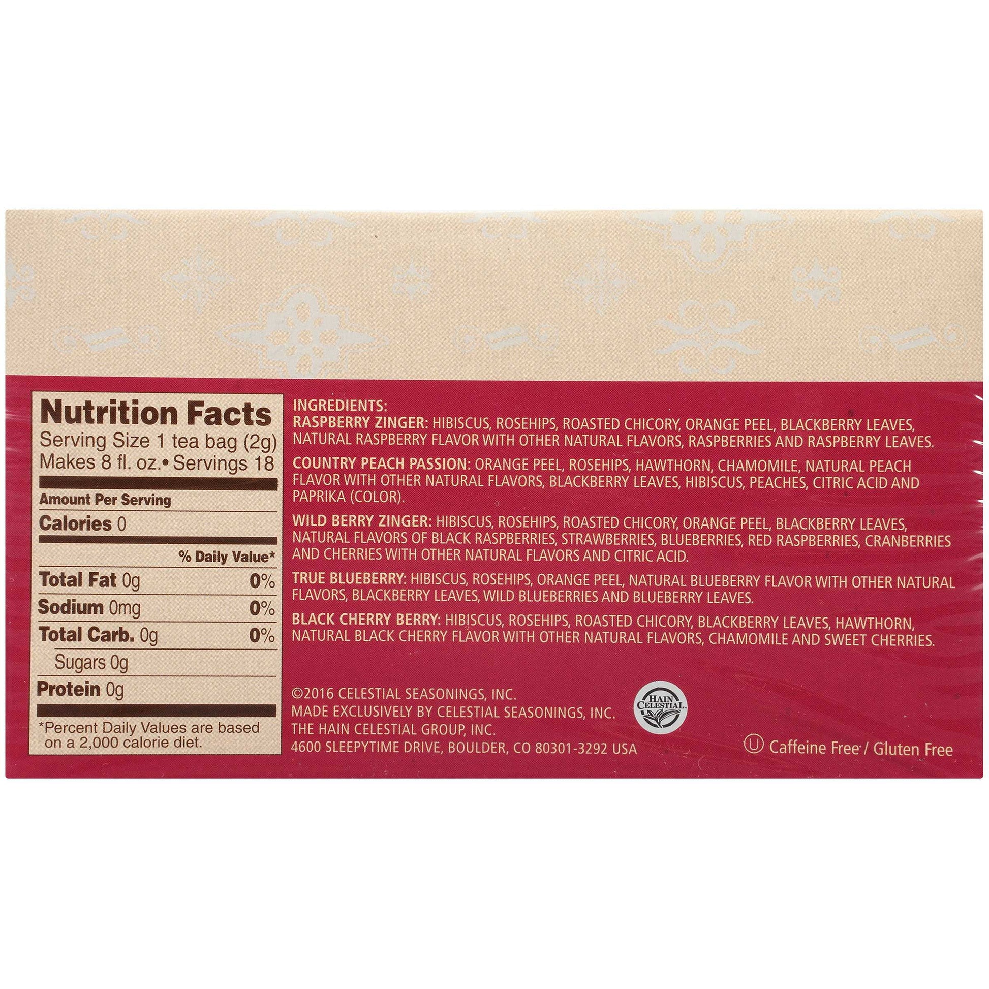 Fruit Tea Sampler, Caffeine-Free Herbal Tea Bags (18 Count)