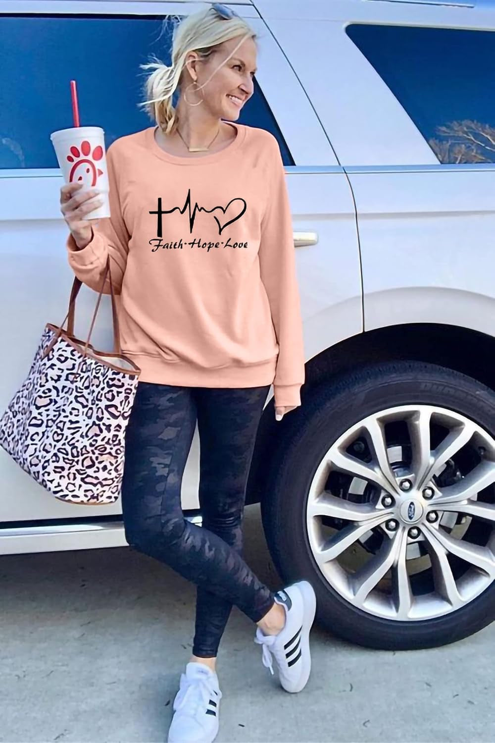 Christian Sweatshirt Women Faith Hope Love Long Sleeve Crewneck Inspirational Graphic Pullover Blouse Top