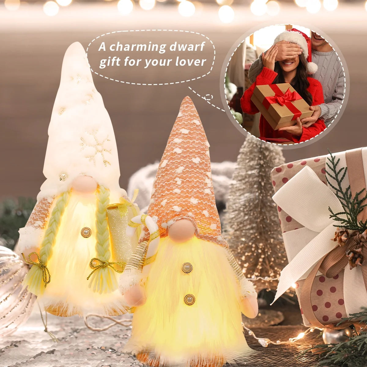Christmas Decoration Gnomes Plush LED Gnomes Dwarf Elf Dolls for Christmas Party Table Room Decoration 2 Pack