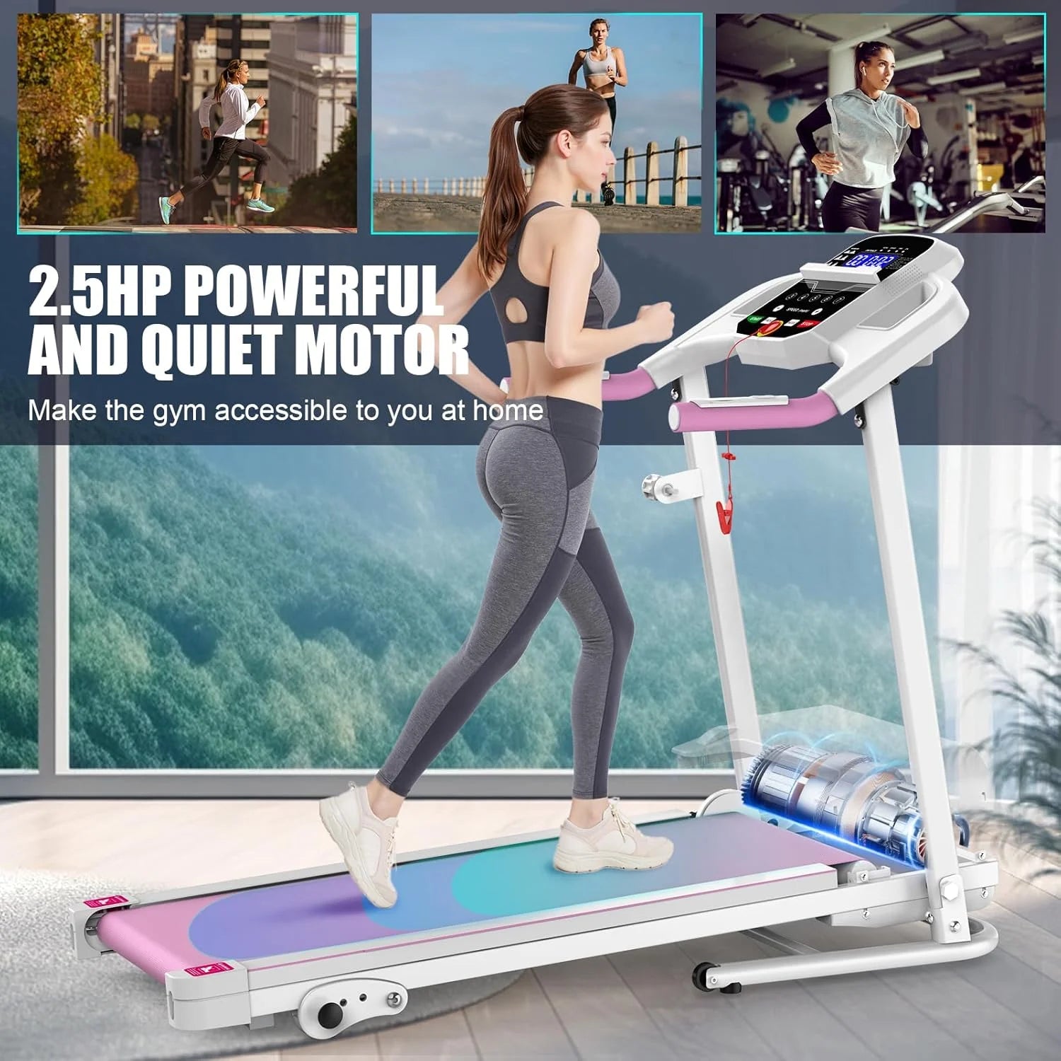 2.5 HP Foldable Electric Treadmill Running Machine with 3 Pre-Set Programs 7.4 MPH Max Speed LCD Display for Home Use Walking Treadmill