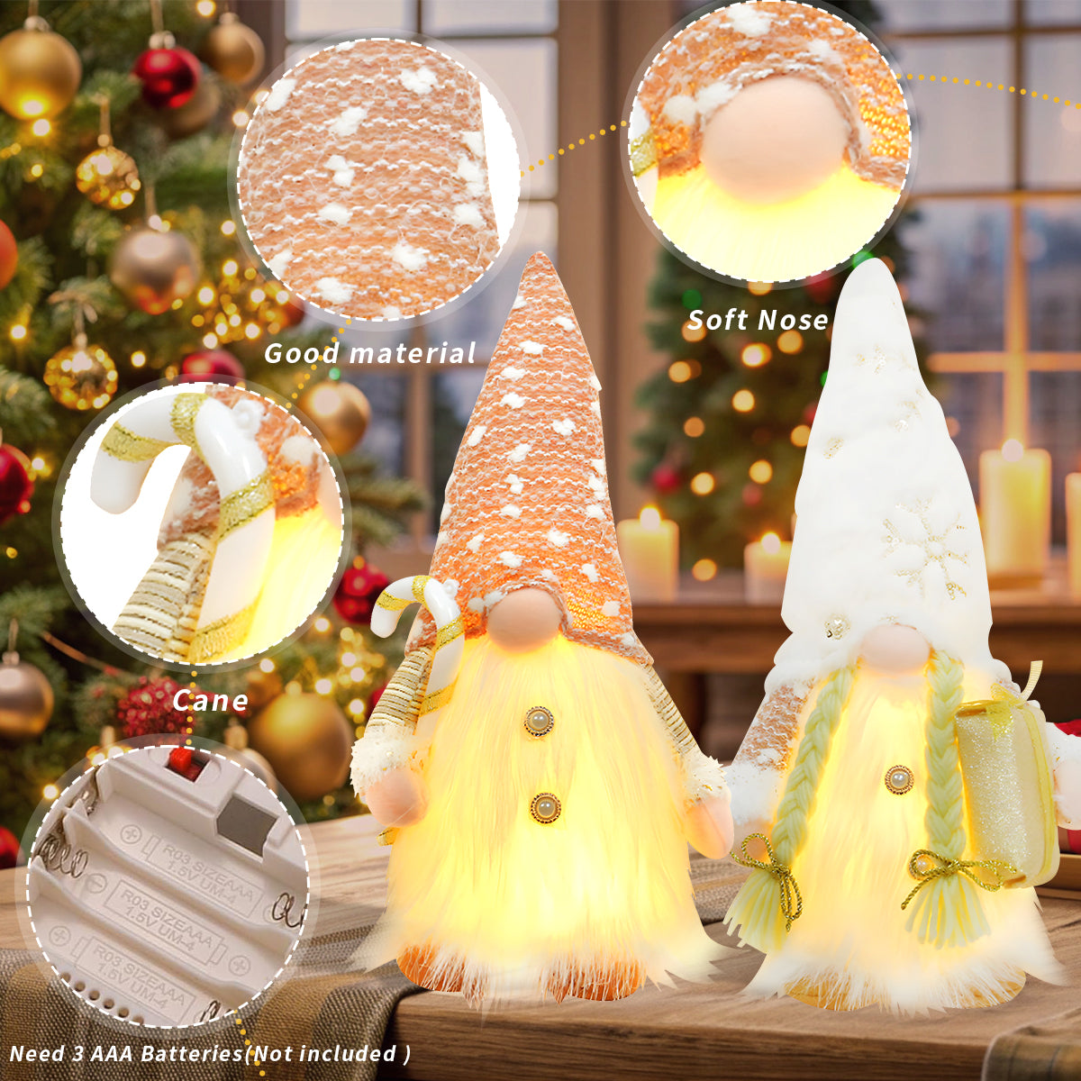 Christmas Decoration Gnomes Plush LED Gnomes Dwarf Elf Dolls for Christmas Party Table Room Decoration 2 Pack