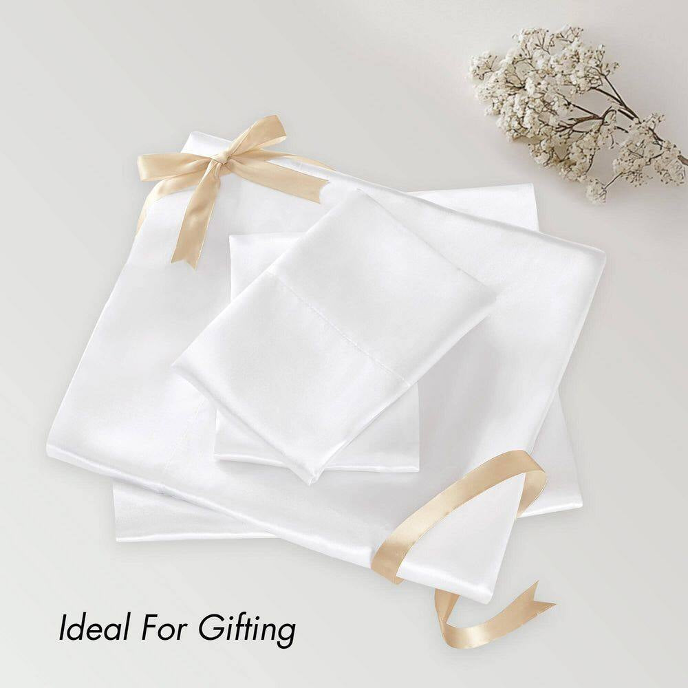 Satin 6-Piece White Solid Polyester California King Luxury Sheet Set