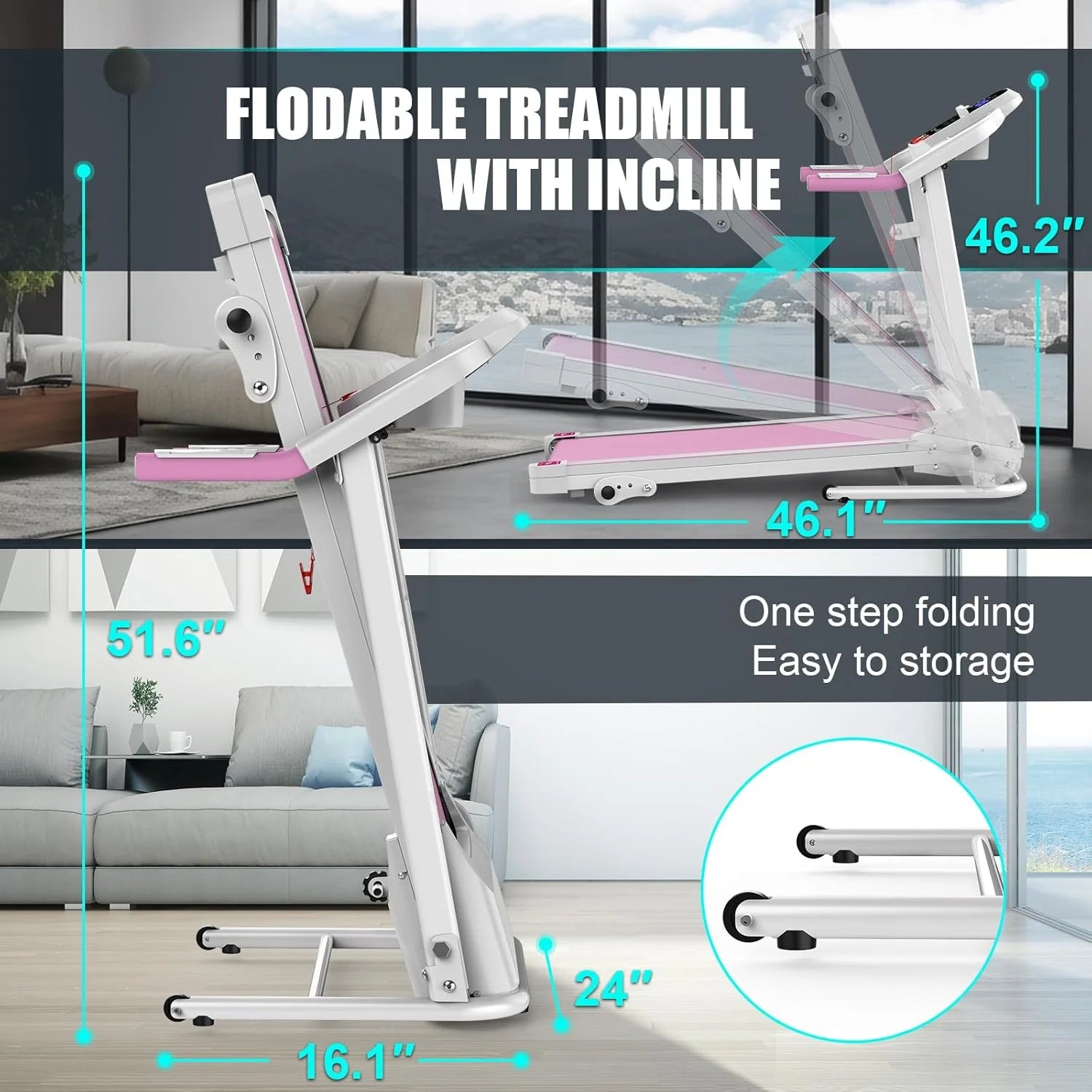 2.5 HP Foldable Electric Treadmill Running Machine with 3 Pre-Set Programs 7.4 MPH Max Speed LCD Display for Home Use Walking Treadmill