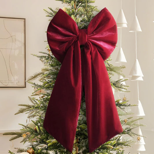 Large Red Velvet Christmas Tree Topper Bow - Indoor/Outdoor Holiday Decor