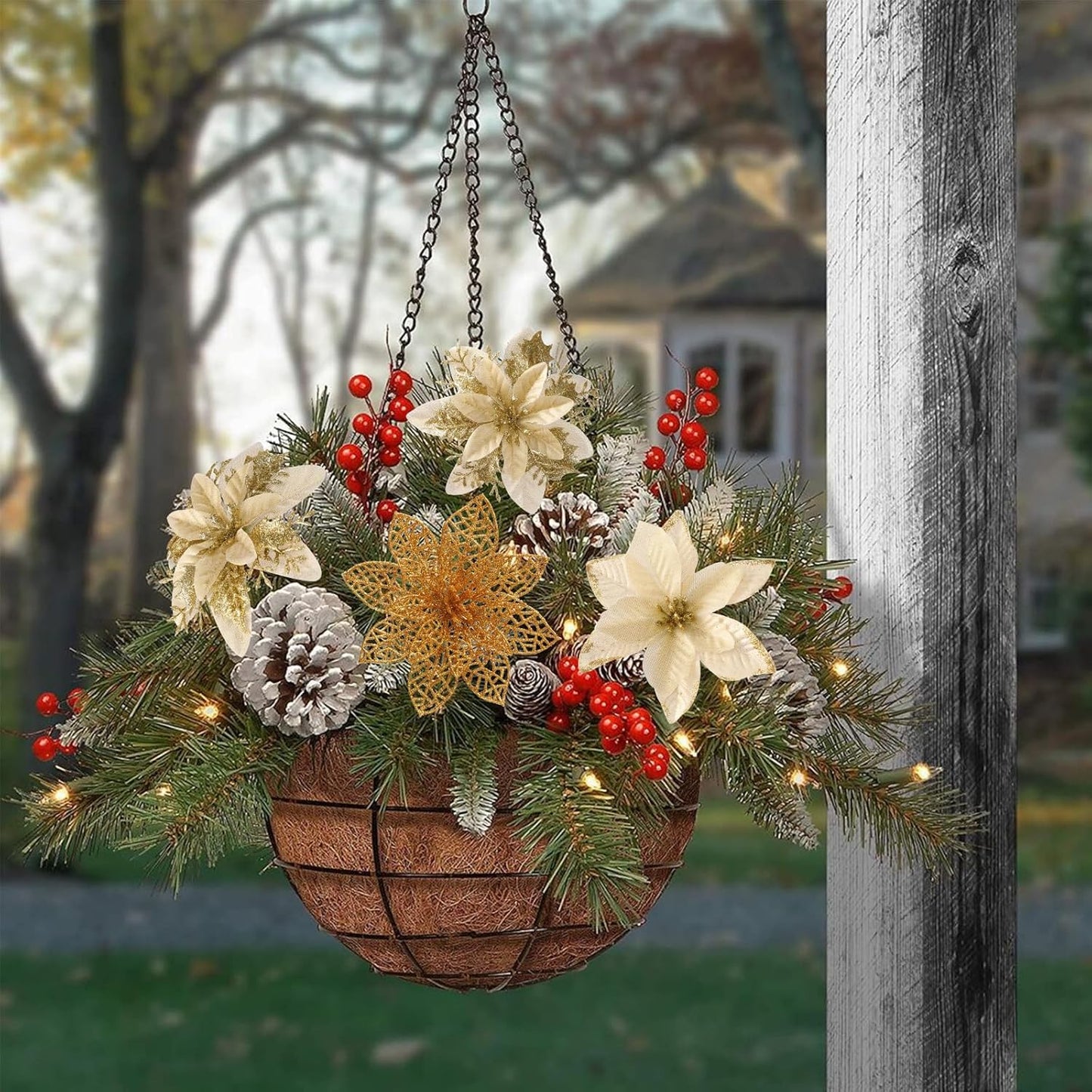 30 Pcs Gold Poinsettia Artificial Flowers with Clips for Holiday Decor