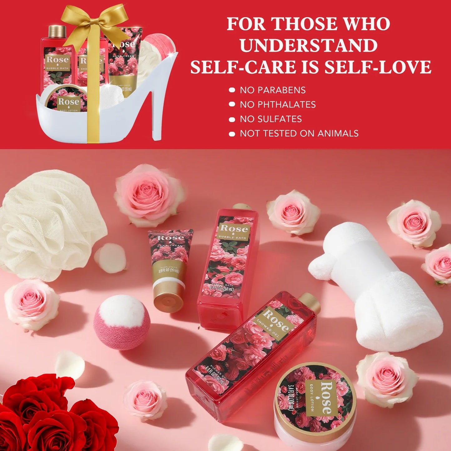 Gift Sets for Women, 8 Pcs Luxury Rose Birthday Holiday Gift Baskets for Her