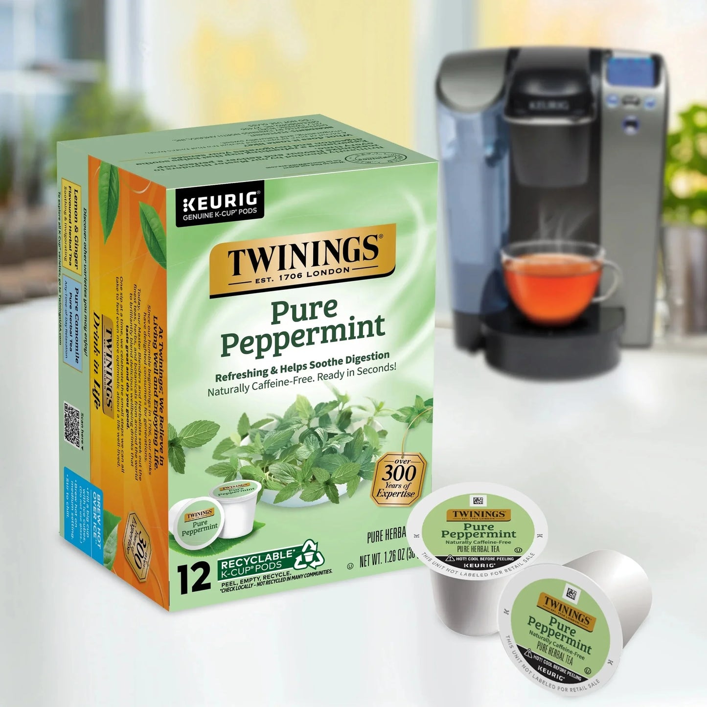 (2 Pack)  Pure Peppermint Herbal Tea K-Cup Pods for Keurig, 12 Count, Caffeine-Free