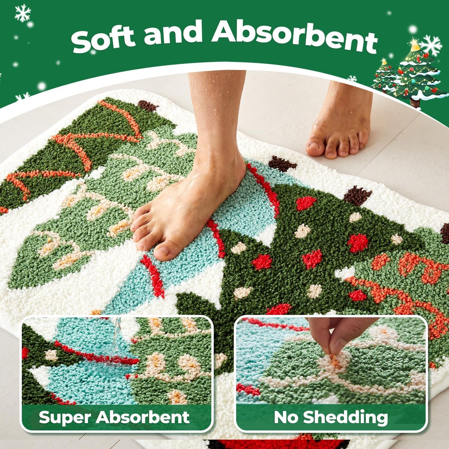 Soft Absorbent Non-Slip Christmas Bathroom Rug, 20"X30", Holiday Decor