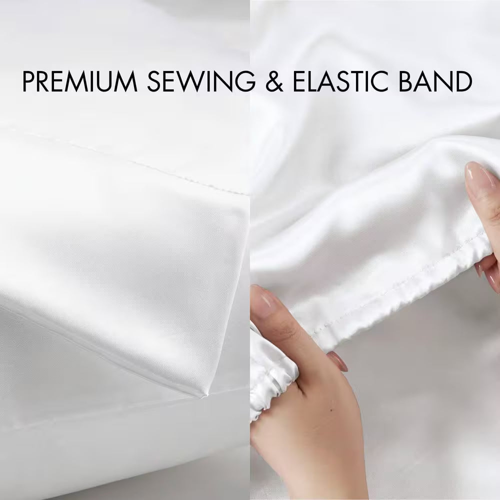 Satin 6-Piece White Solid Polyester California King Luxury Sheet Set