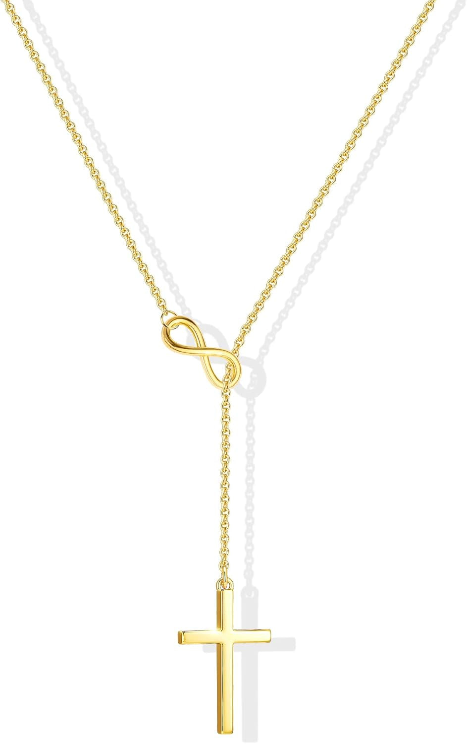 Infinity Cross Necklace for Women, Unique Trendy Fahion Cross Jewelry Gifts, Non Tarnish & Waterproof Dainty Simple Gold Cross Pendant, Christian Religious Easter Faith Accessories Jewelry Gifts