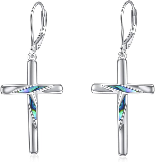 Cross Earrings Sterling Silver Rose Flower Cross Dangle Earrings Jewelry Gifts for Women
