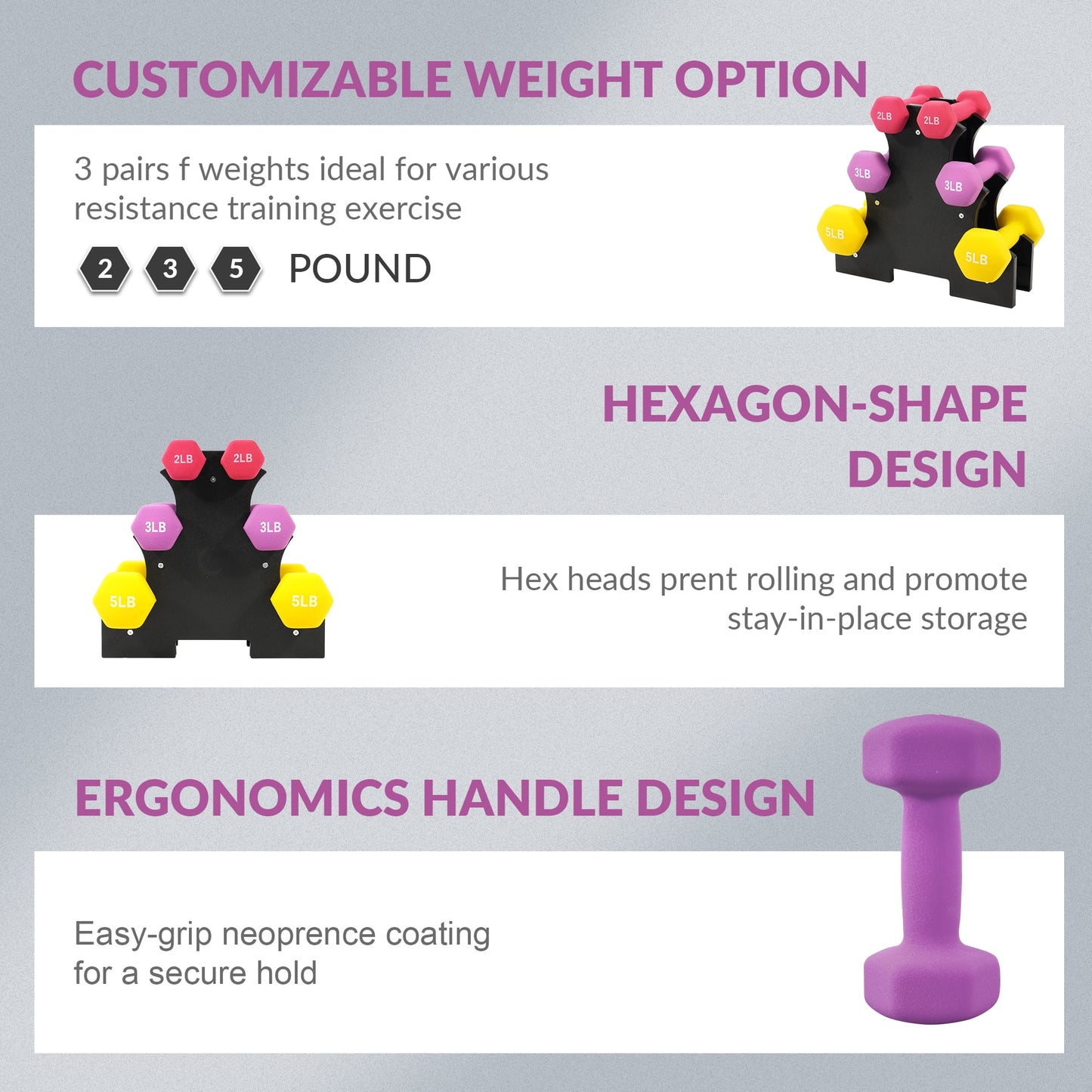 Dumbbell Set with Stand (2Lbs, 3Lbs, 5Lbs Set)