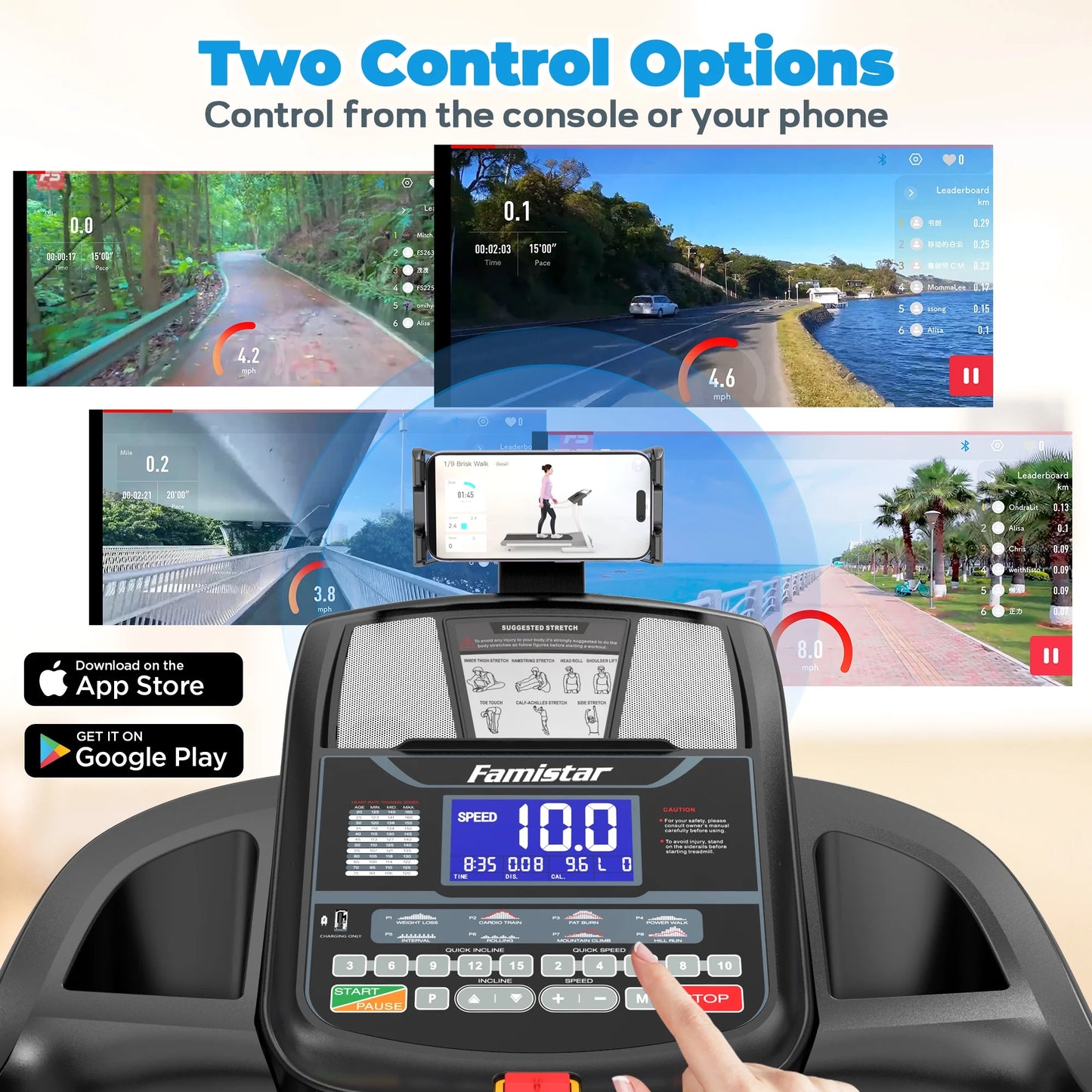 Treadmill 300 LB Capacity for Home Use, 15-Level Auto Incline, 4.9HP Folding Running Walking Treadmill, 10MPH Speed, Bluetooth, Smart Apps, 64+ Programs