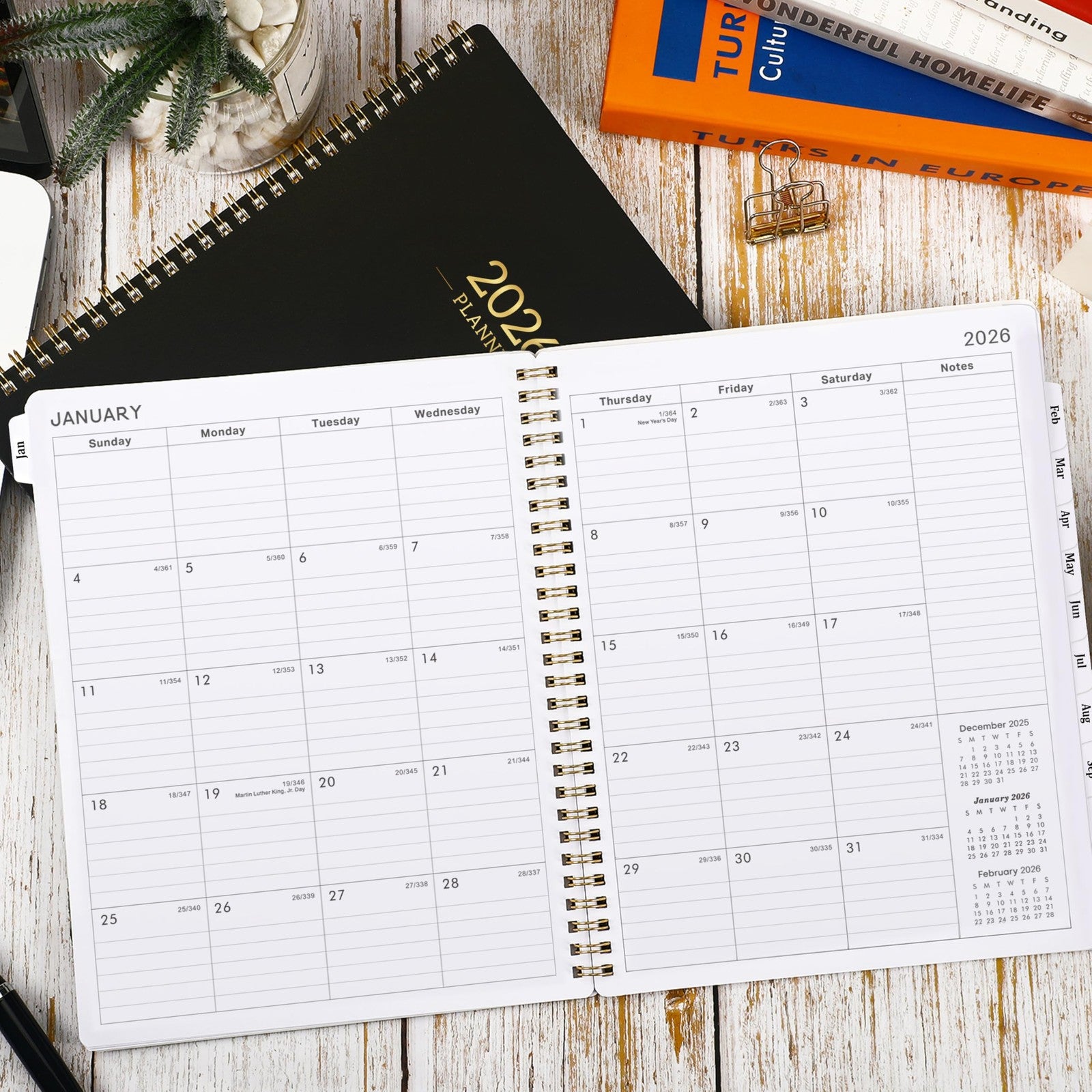 2026 Planner 8X10 Black Weekly Monthly Scheduling Organizer with Twin Wire Bi...