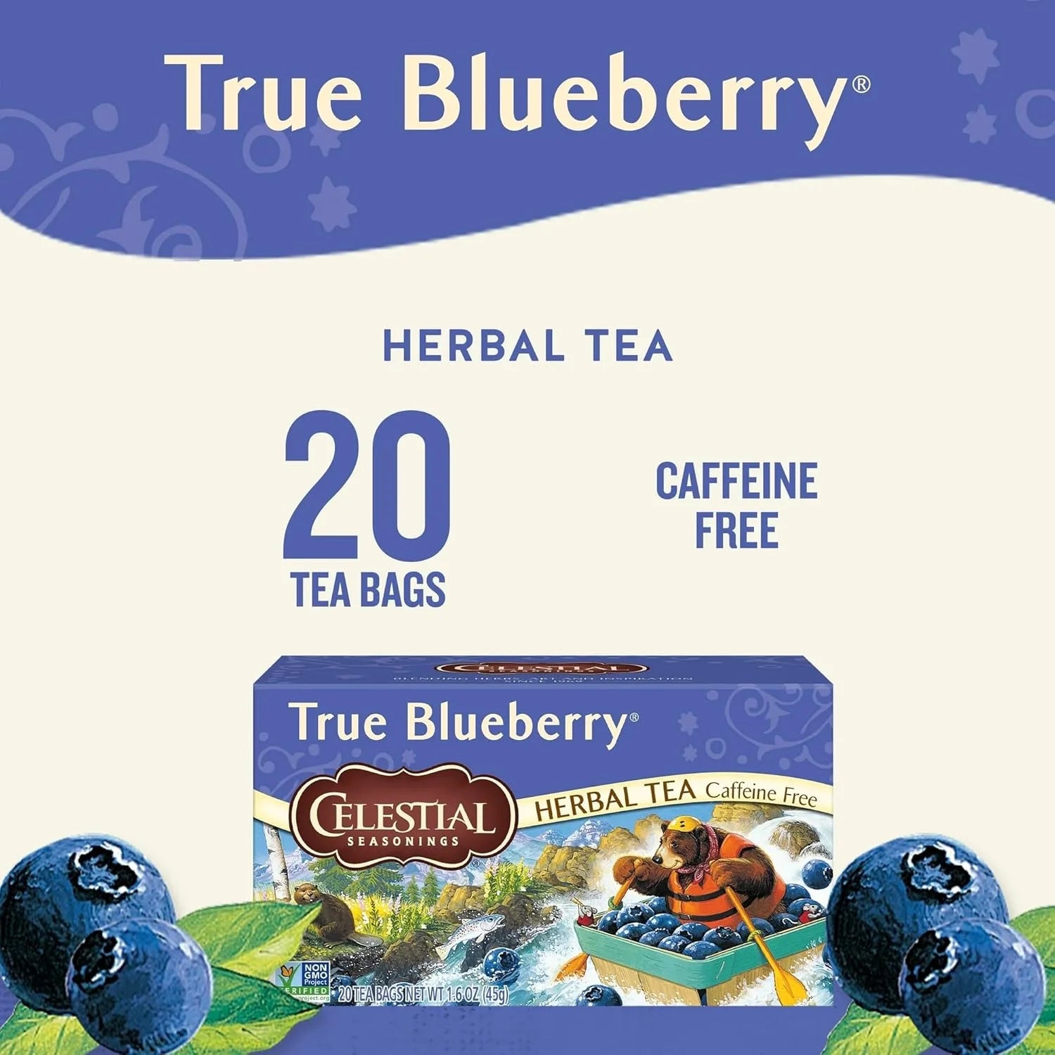 True Blueberry Herbal Tea Bags, 20 Ct Pack of 6