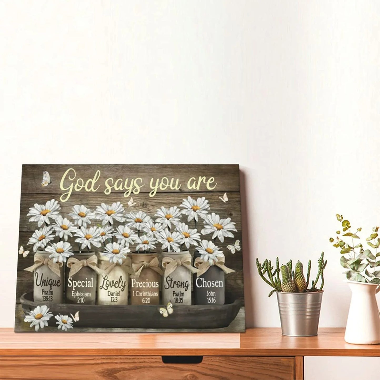 Butterfly and Daisy Christian Scripture Wall Art 12" X 16" Framed Canvas Prints