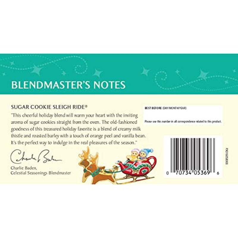 Celestial Seasonings Herbal Tea, Sugar Cookie Sleigh Ride, 20 Count Box 6-Count