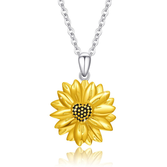 Sunflower Necklace for Women 925 Sterling Silver Sunflower Pendant Necklace Y...