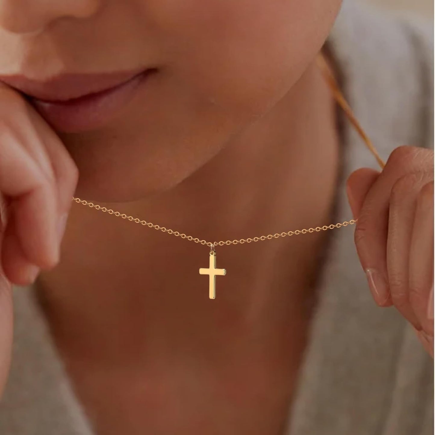 Layered Cross Necklace for Women,14K Gold Plated/Sterlin