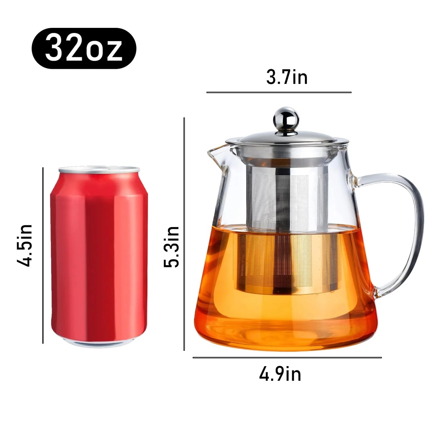 32Oz/ 950ML Borosilicate Glass Stovetop Teapot with Removable 18/8 Stainless Steel Inf for Blooming & Loose Leaf Tea, Camping & Travel