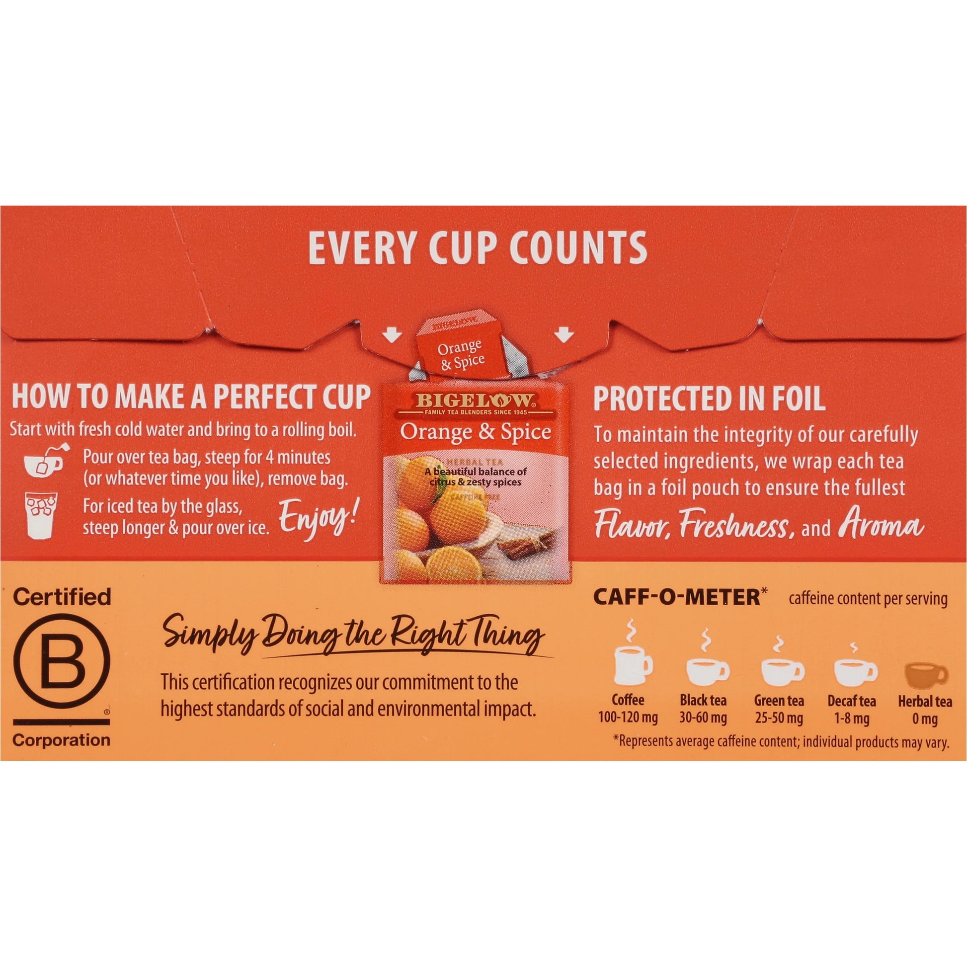 Bigelow Orange & Spice, Herbal Tea, Tea Bags, 20 Ct