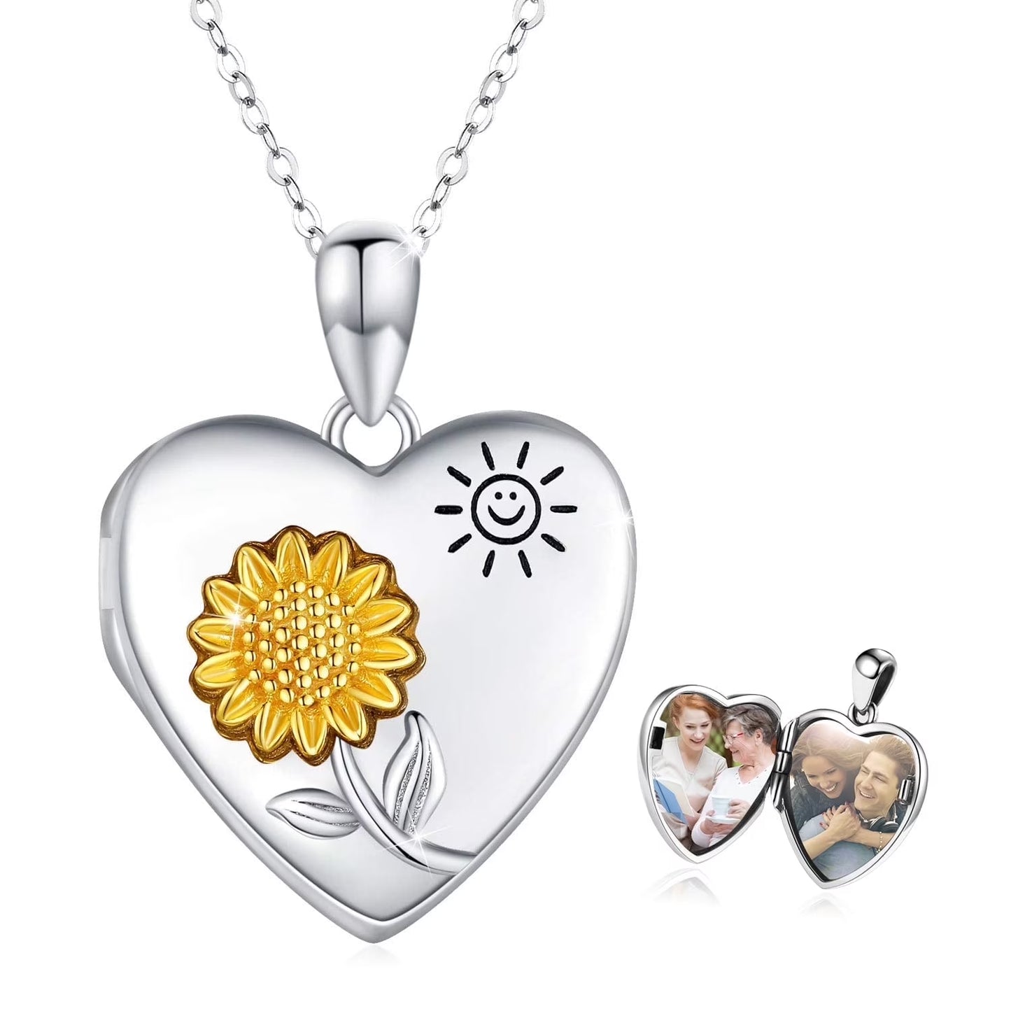 Sunflower Locket Necklace for Women 925 Sterling Silver Heart Locket Necklace That Holds Pictures You Are My Sunshine Necklace Sunflower Jewelry Gifts for Mother'S Day