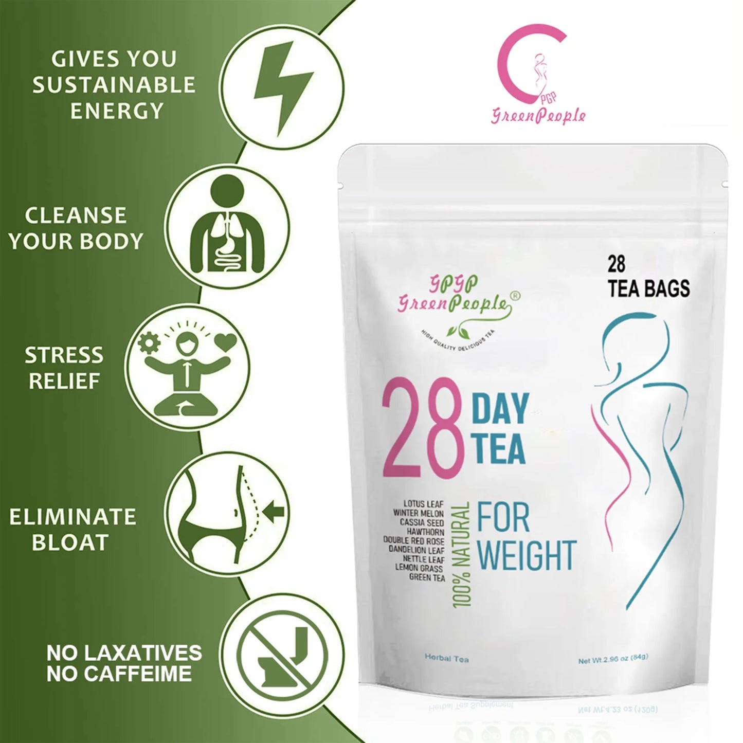 28 Day Skinny Tea Bag - Made with Green Tea - Herbal Tea Supplement - Non GMO, Vegan, All Natural Teas - Reduce Bloating
